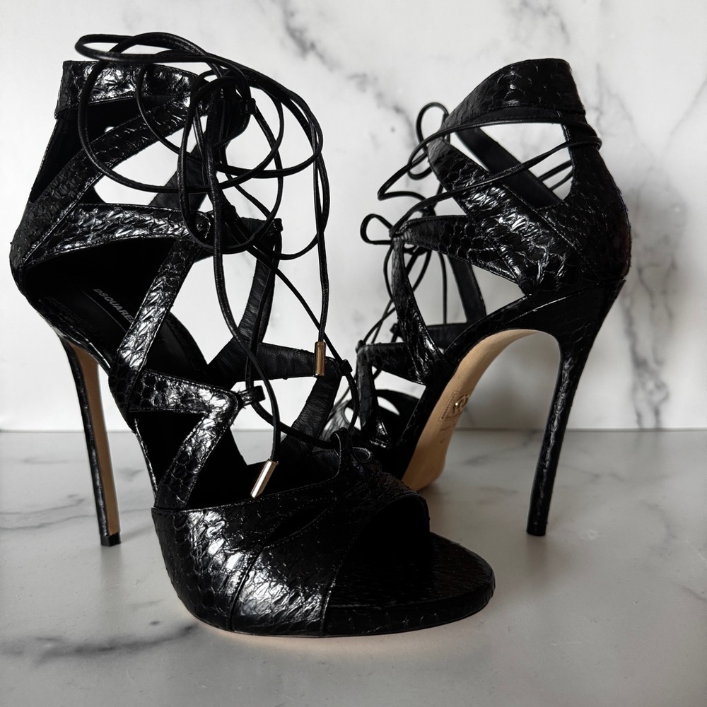DSQUARED2 Black Ayres Snakeskin Sandals Heels Size US 11, EU 41 NEW!